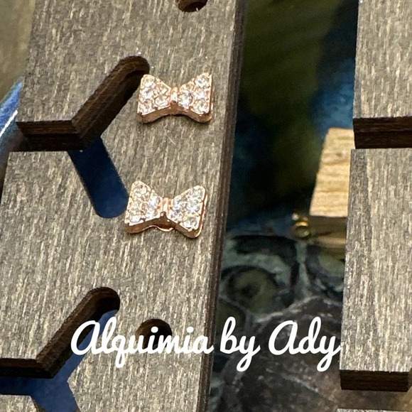 SUPER TINY BOW PAVE ROSE GOLD STUDS - Picture 1 of 1